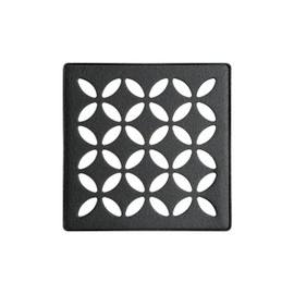 Schluter Kerdi-Drain Floral Shower Grate Kit with Integrated Bonding Flange - Ideal for Tile Showers - Stainless Steel, 4" Grate, Square, Matte Black Grate Finish - KDIF4GRKMGSD5