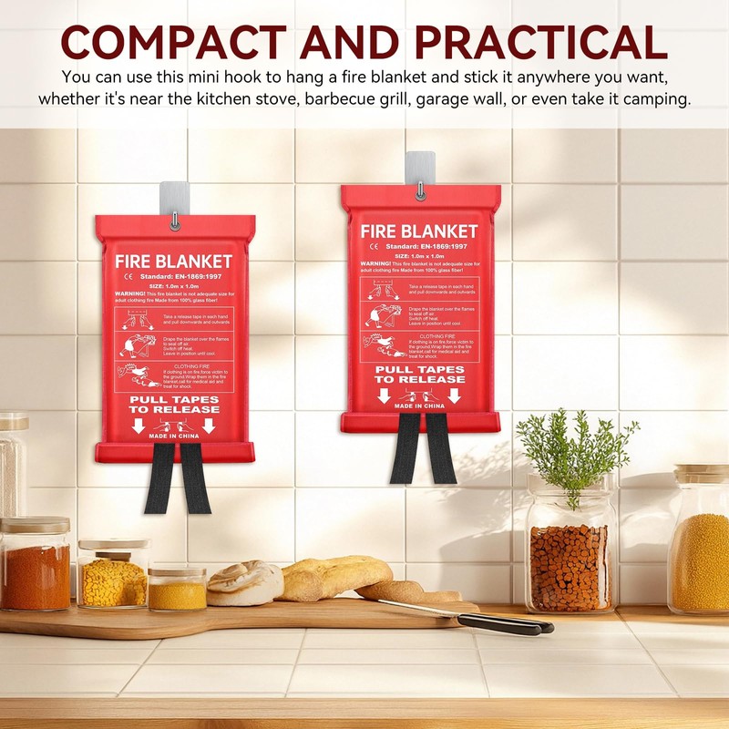 KRUI Mini Fire Blanket Hooks, Stainless Steel Adhesive Wall Hooks