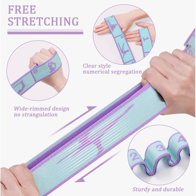 TRKETK 2 Pcs Yoga Stretching Strap, Stretching Strap with 8