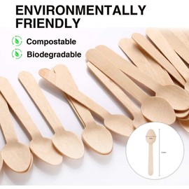 Pack of 100 Disposable Wooden Cutlery Spoons Set 14 cm Biodegradable Eco Friendly 100% Birch Wood-Sturdy, Christmas, Parties, BBQ, Picnic,s Birthdays, Wedding (100)