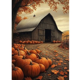 KEYIFA Autumn Diamond Art Kits for Adults, DIY Diamond Painting Barn, Round Full Drill, 5D Pumpkin Diamonds Dots Mosaic Painting, Gem Arts Craft for Home Wall Decor Gifts, 30x40cm
