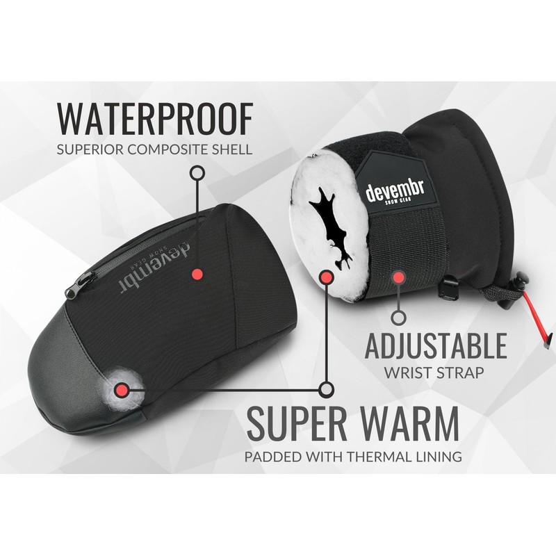 devembr Advanced Ski Mittens with Wrist Protection and Removable Liner,