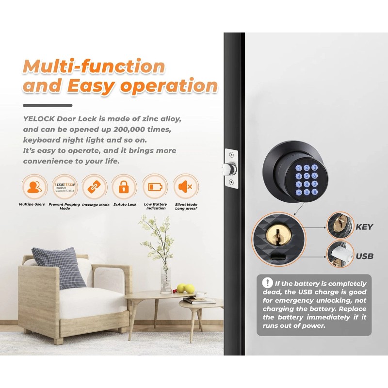 Buoan Keypad Door Knob Lock, Keyless Entry Door Lock with