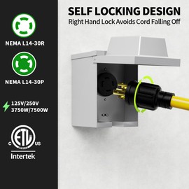 POWGRN 30-Amp Generator Extension Cord (35 Feet) 4-Prong 125/250V 7500W, NEMA L14-30P/L14-30R,10 Gauge STW Locking Power Cord for Transfer Switch, Portable Generators,Yellow 35ft Generator Cable
