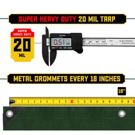 Core Tarps Extreme Heavy Duty 20 Mil Tarp Cover, Waterproof, UV Resistant, Rip and Tear Proof, Poly Tarpaulin with Reinforced Edges for Roof, Camping, Patio, Pool, Boat (Green/Black 12′ X 16′)