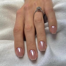 Short Square False Nails - 24pcs Pink Pearlescent Press on Nails - 12 Sizes Short Stick on Nails - Full Cover Glossy Pearl Acrylic nails with Nail File & Nail Sticky Tabs