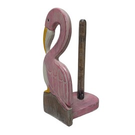 Handmade CARVED PINK FLAMINGO WOOD PAPER TOWEL HOLDER ISLAND BEACH TROPICAL NAUTICAL ZOO