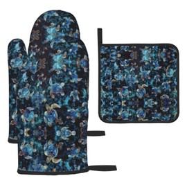 Sea Turtle Print Heat Resistant BBQ Gloves Oven Mitts and Pot Holders Set for Kitchen Baking Set