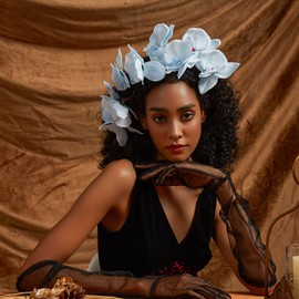 Romantic Flower Headband for Women,Non Slip Headpiece Lace Headband for Wedding Decoration Party Birthday Dance Headwear(Light Blue)