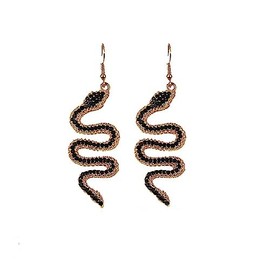 Punk Snake Serpent Long Drop Dangle Hoop Earrings for Women Vintage 14K Gold Silver Plated Reptile Rhinestone Beads Animal Earring Gothic Jewelry Gift-I black bead