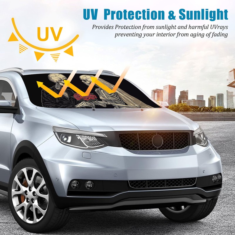 Couple Skull Car Windshield Sun Shade Foldable Sunshade Front Window