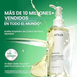 Anua Heartleaf Aceite limpiador de control de poros, limpiador de poros, cuidado de sebo, limpiador suave de aceite de fusión para cara, seguro para t