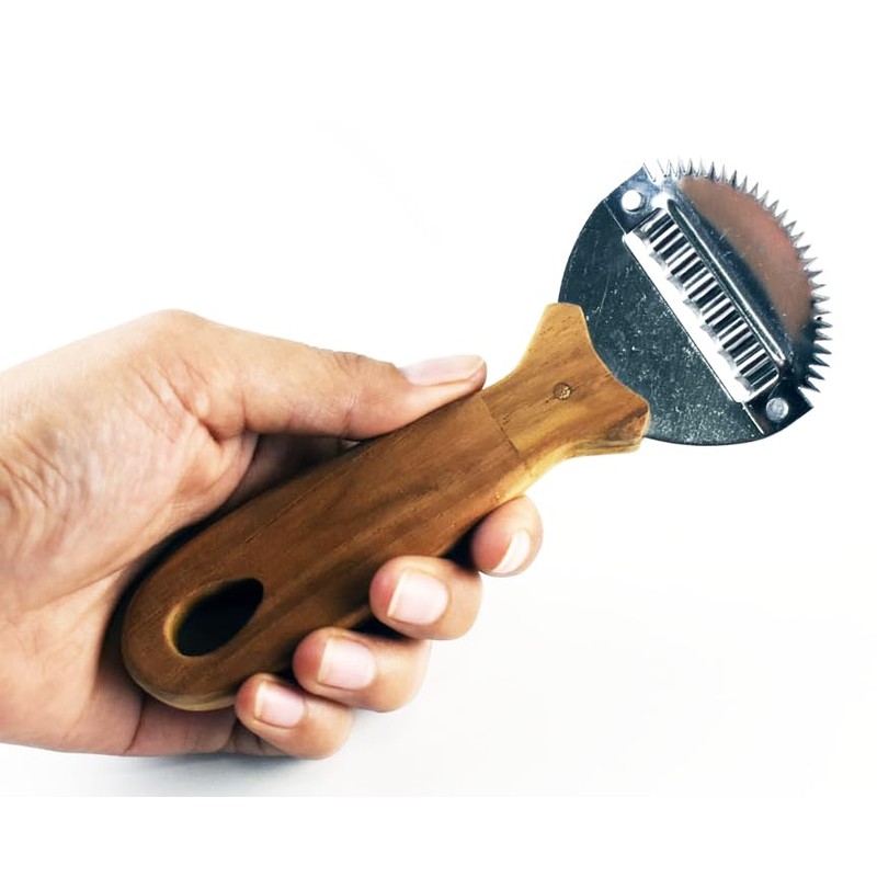 Traditional Coconut Scraper with Wooden Handle, Stainless Steel Blade, Kitchen