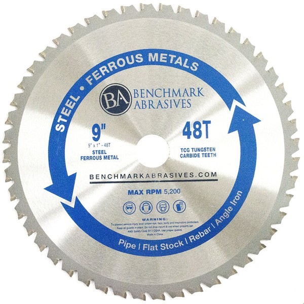Benchmark Abrasives 9" TCT Saw Blades, Tungsten Carbide Tipped Circular Metal Cutting Saw Blades for Steel, Stainless Steel, Nickel, Titanium, Ferrous Metals, Steel Pipe (9" 48 Teeth)