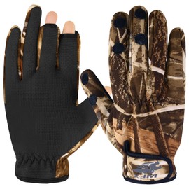 WFX Fishing Gloves with Fingerless Hunting Gloves for Men & Women Cover Fish Gloves Lightweight Anti-Slip Lined Fleece Adjustable Fabric Windproof for Fishing Cycling Outdoor Sports (Camouflage, M)