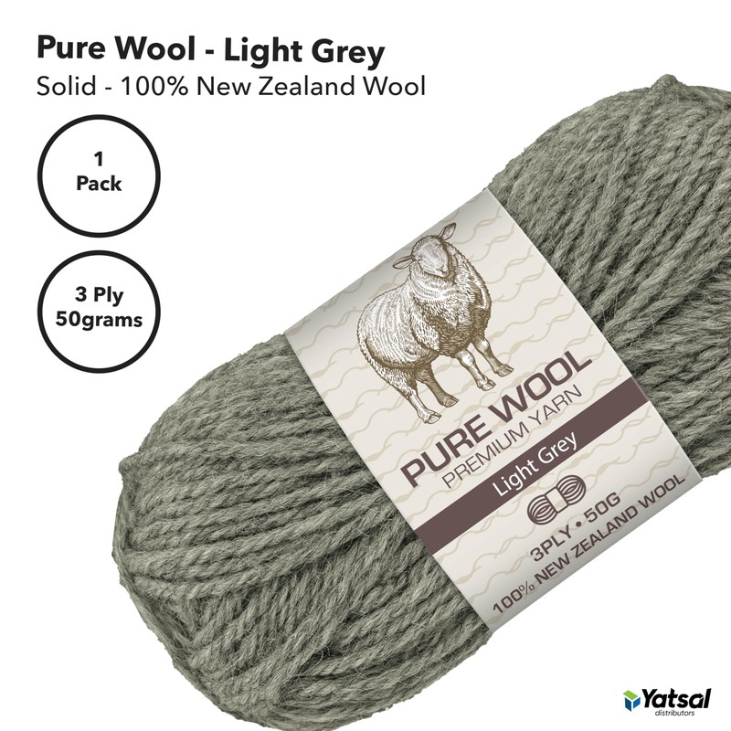 Yatsal 3-Ply Pure Wool 50 g, Light Grey