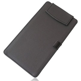 Elome PU Leather Clipboard - Office A6 File Clip Folder Document Organizer Writing Pad Business Card Holder - Magnetic Conference Pad with Pen Holder - Black (7.3" X 4.7")
