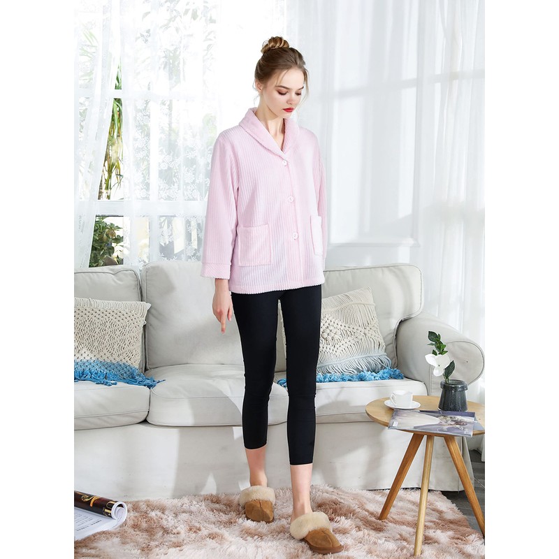 Women's Plus Blue Drop Needle Coral Fleece Shawl Collar Button
