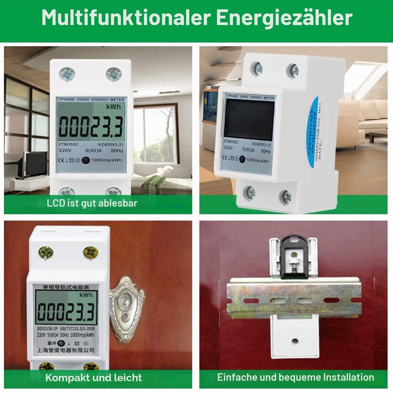 DEWIN Electricity Meter, DIN Rail, Digital Electricity Meter, 1 Phase