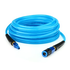 GASHER 1/4" x 100FT Polyurethane Air Hose, 1/4" AMT Universal Air Coupler, Composed of Brass And Blue PU hose, Easy to Install, For Air Compressor