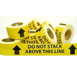 3" X 200' DO NOT STACK ABOVE. NADCO Vinyl Adhesive Tape - Aisle Marking 3x200ft, Black Text on Yellow, 4mil Thick, Acrylic Permanent, W-2 Arrows, -40 to 176 deg F, Industrial Use