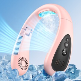 Neck Fan Air Conditioner, 5000mAh Portable Neck Fan with Semiconductor Cooling Airflow Bladeless USB Neck Fans Portable Rechargeable with 3 Speeds, LED Display, Personal Fan for Outdoor Travel Indoor