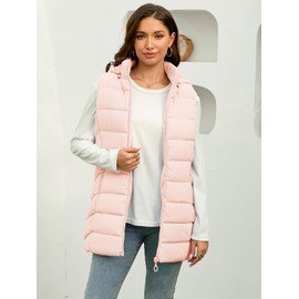 MODERN BUBBLE Long Puffer Vest for Women with Hood Thickened Packable Sleeveless Lined Down Vest for Fall & Winter