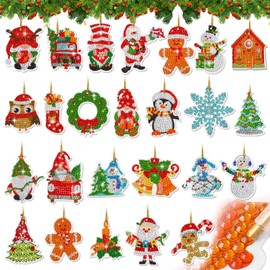 BETESSIN 25 Pieces Diamond Painting Christmas Pendant Diamond Painting Christmas Decoration 5D DIY Diamond Christmas Tree Pendant Set Gift Pendant Christmas Decoration Mini Christmas Tree Decoration