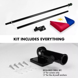 G128 Flag Pole 6FT Black & Philippines Philippine Flag 3x5FT Combo Printed 150D Poly