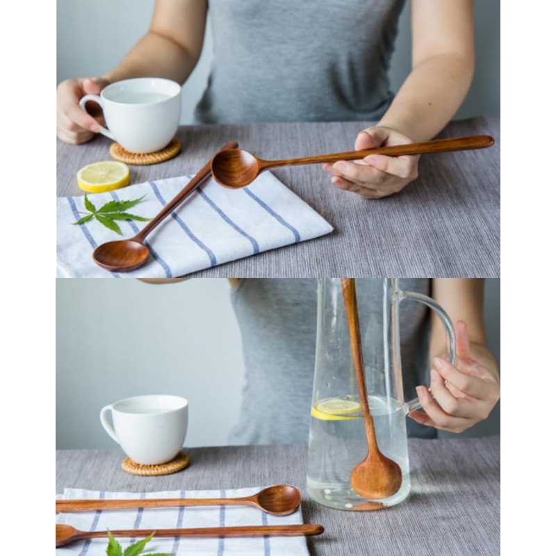 DFsucces Spoon Long Natural Wood Stirring Spoon No Glue High
