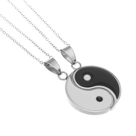 2pcs Yin Yang Matching Couples Puzzle Pendant Necklace Stainless Steel Sun and Moon for His and Hers Lover Best Friends Friendship Jewelry-Silver