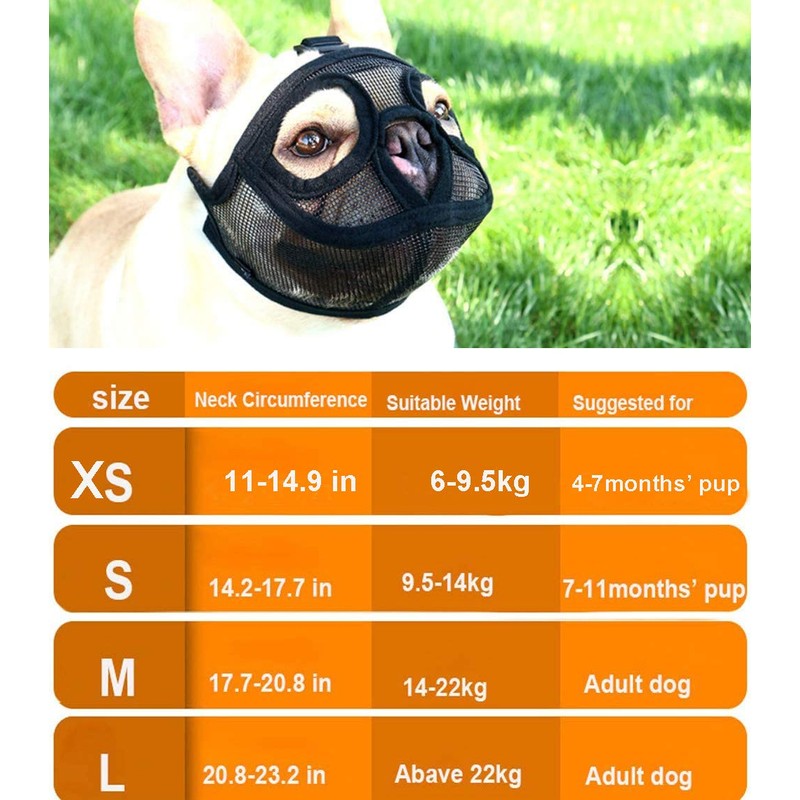 Anti-Biting Bulldog Pug Muzzle Adjustable Short Snout Dog Muzzle Breathable