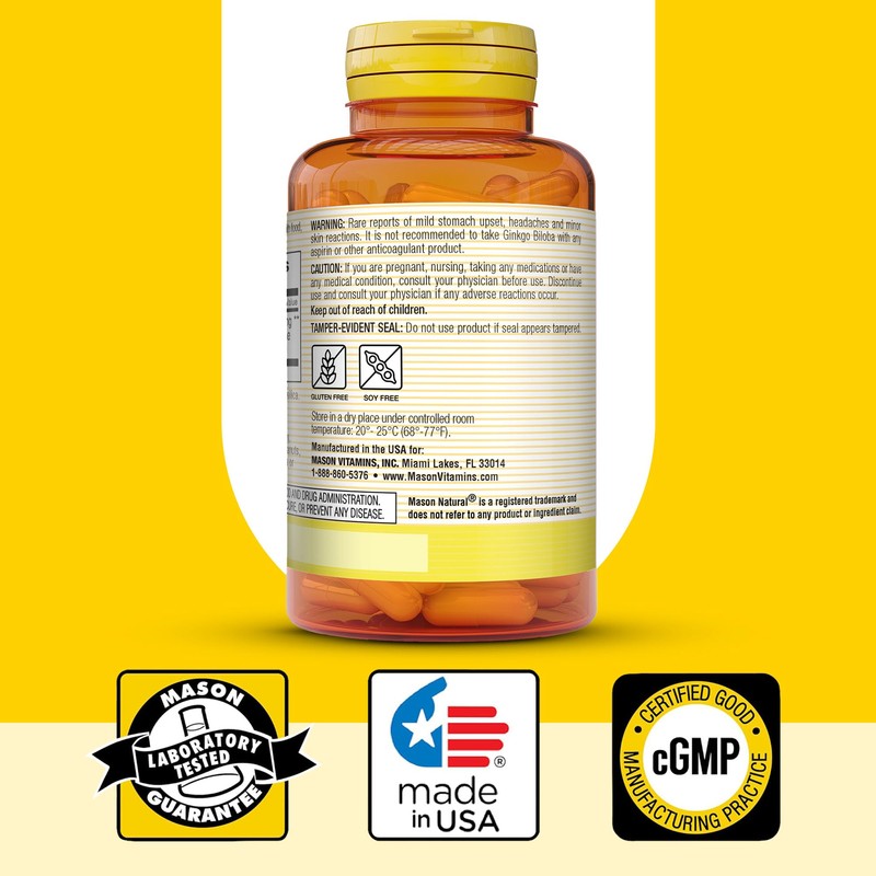 MASON NATURAL Ginkgo Biloba, Supports Brain Function & Mental Alertness,