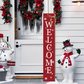 Christmas Porch Sign Welcome Sign For Front Porch Snowflake Red Home Decor Indoor Outdoor Wintern Wooden Vertical Sign For Patio Front Door Porch Wall Yard