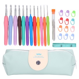Crochet Hooks Different Colored TPR Soft Handle Aluminum Plastic Marked Size Ergonomic Portable Crochet Kit
