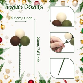 Syhood 12 Set 7.9 Inch Christmas Ball Ornaments on Wired Picks Shatterproof Xmas Ball Picks for Christmas Tree Vase Wreath Stairs Garland Decoration Supplies(Brown,Dark Green, Beige,Velvet)