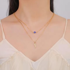 LittleFathand Gold Silver Plated Italian Horn Necklace for Women Evil Eyes Pendant Necklaces Stainless Steel Ltalian Horn Choker Necklace Talisman Lucky Jewelry, Stainless Steel, No Gemstone