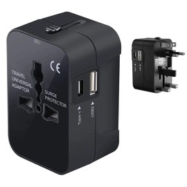 Travel USB Plus International Power Adapter Compatible with LeEco Max 2 for Worldwide Power for 3 Devices USB TypeC, USB-A to Travel Between US/EU/AUS/NZ/UK/CN (Black)