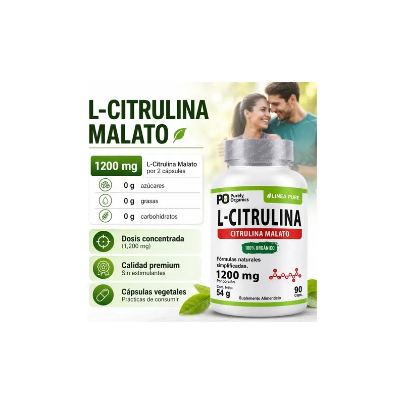 Citrulina Pure 1200mg Energía Rendimiento Recuperación Cápsulas Purely Organics