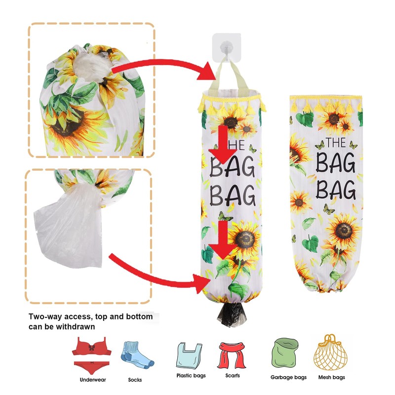 AOOTUERL Sunflower Plastic Bag Holder for Kitchen, carrier bag storage,
