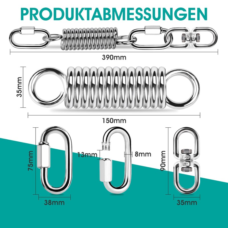 Poprkdre Swing Spring Steel Spring, Hanging Chair with 2 Carabiner