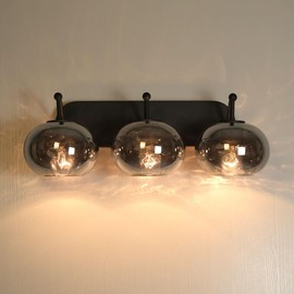 Wrlmfy 23" Matte Black Vanity Light Smoked Hammered Glass Wall Sconce 3-Light Grey Lampshade Wall Lamp for Hallway Living Room Stairwell Bathroom Over Mirror