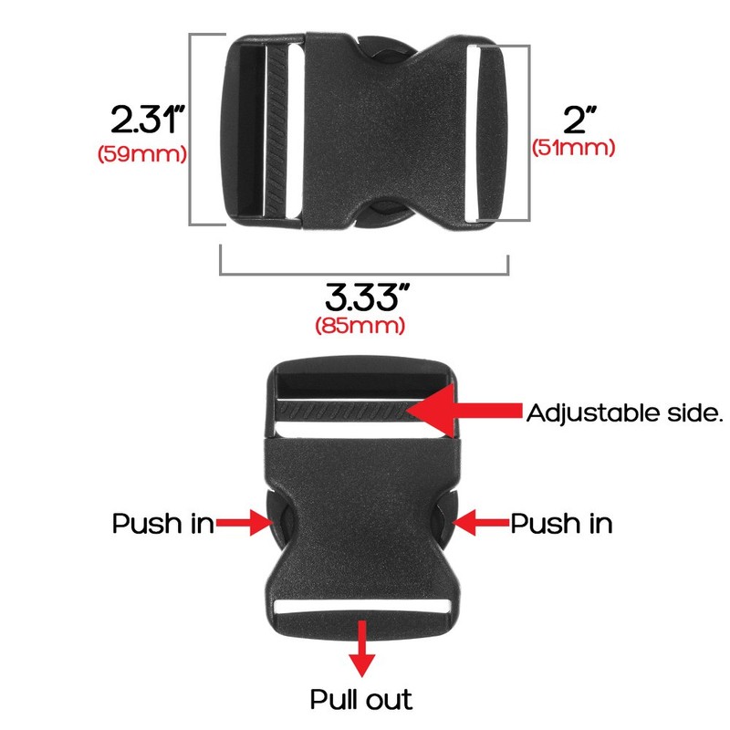 2 Inch Thick Military Grade Black Plastic Buckles - Quick