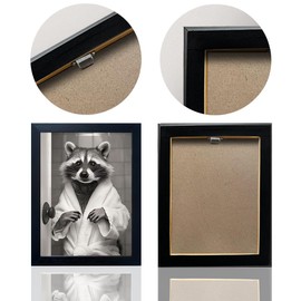 Black And White Bathroom Decor Wall Art Funny Raccoon Wall Decor Animal Picture Canvas Art Framed Farmhouse Raccoon Bathrobe Painting Restroom Decoration