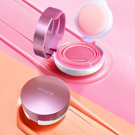 BLUE LOVE Cushion Liquid Blush for Cheeks with Mirror, Natural and Elegant Face Makeup Blush Cream, Silky Face Blushes Cheek Tint, Contour & Highlight Face for Sheer Finish(Pink Peony)