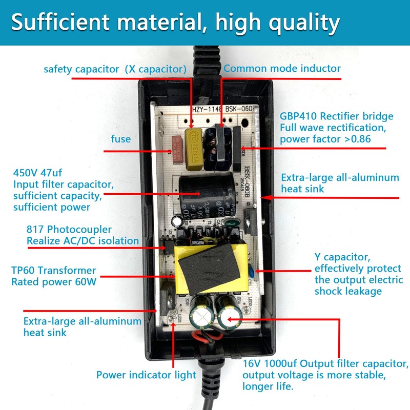 Minidodoca DC 12V 5A Power Supply Adapter Converter Transformer AC