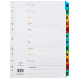 Concord 02401/CS24 Index Multicolour-tabbed Mylar-Reinforced 4 Holes Jan-Dec A4 White Ref CS24