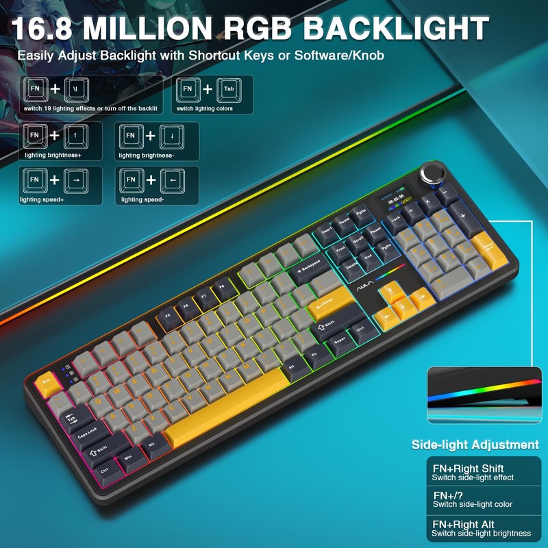 AULA F108 PRO - Wireless Mechanical Keyboard with Screen&Knob,Hot Swappable