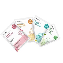 Organic Face Masks - 4 Tile Masks with Pure Natural Ingredients, Secrets of Nature - Cactus, Chamomile, Ginkgo, Saffron - Anti-Ageing Effect