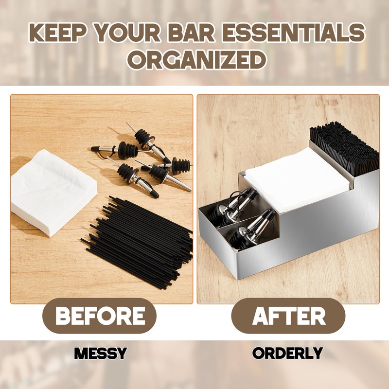 Mifoci 304 Stainless Steel Bar Caddy with 5 Compartments Silver